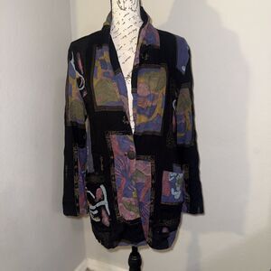 Vintage Kensington Square Jacket Womens XL Patchwork Boho Floral Made USA 90s